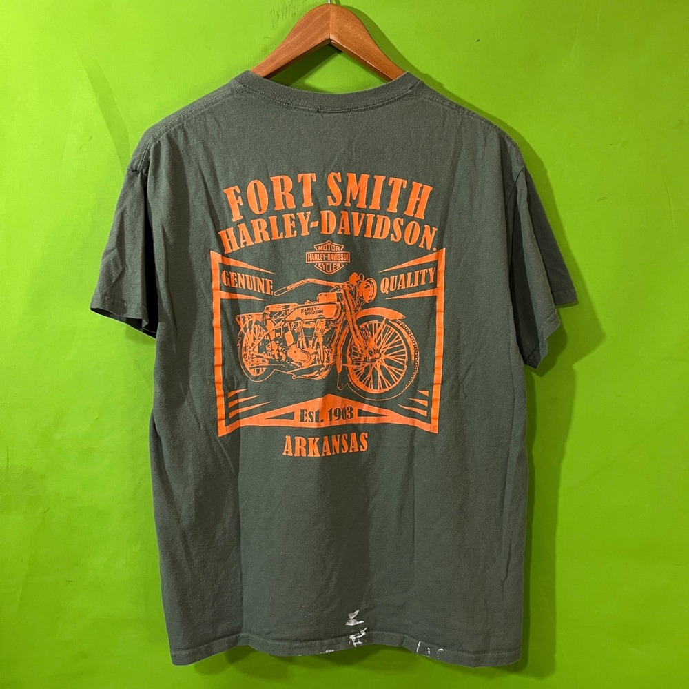 Harley-Davidson Fort Smith Arkansas Graphic Shirt Green Orange Mens Large